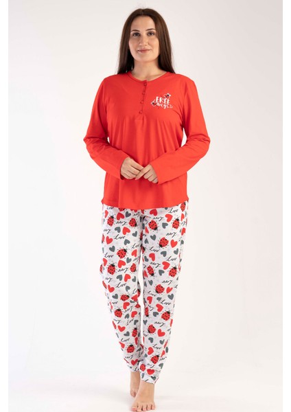 Kadın Büyük Beden Uzun Kol Pijama Takım