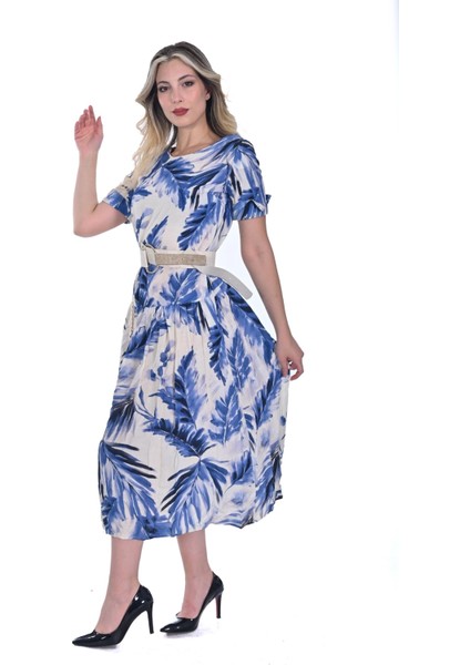 Modatalıka Kadın Yaprak Desenli Keten Yırtmaçlı Elbise fiyatları