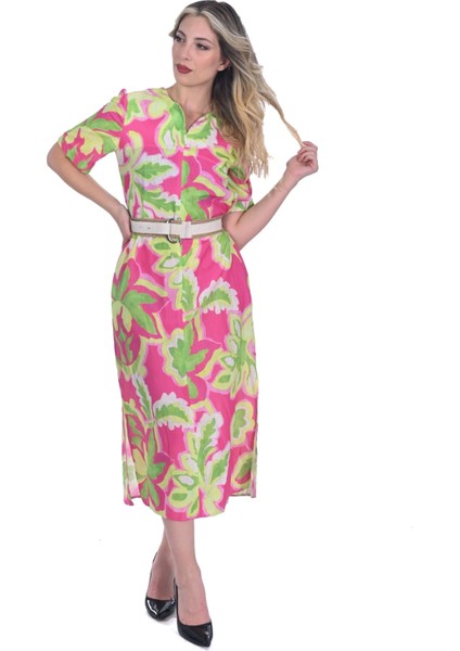 Kadın Renkli Midi Boy Iki Yandan Yırtmaçlı Elbise fiyatları