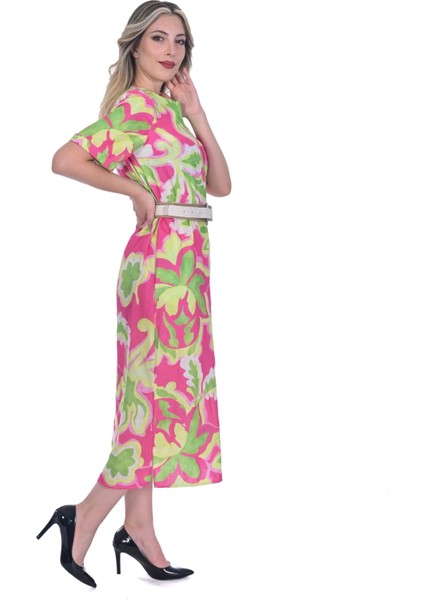 Kadın Renkli Midi Boy Iki Yandan Yırtmaçlı Elbise fırsatları