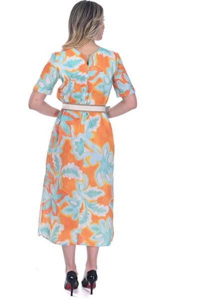 Kadın Renkli Midi Boy Iki Yandan Yırtmaçlı Elbise fırsatları