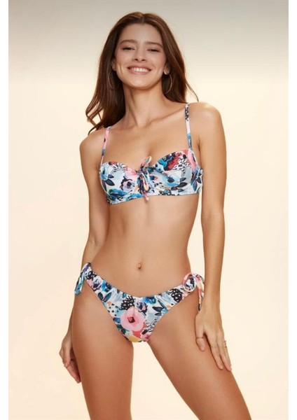 Çok Renkli Balenli Balkonet Bikini Üstü N05U