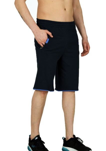Erkek Lacivert Beli Lastikli Fermuarlı Cepli Iki Iplik Pamuklu Spor Şort EDY201173 modelleri