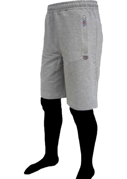 Erkek Gri Melanj Beli Lastikli Fermuarlı Cepli Iki Iplik Pamuklu Spor Şort EDY5109G