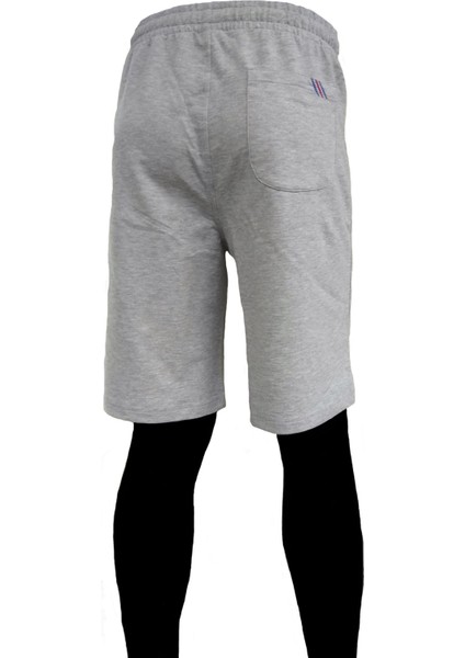 Erkek Gri Melanj Beli Lastikli Fermuarlı Cepli Iki Iplik Pamuklu Spor Şort EDY5109G