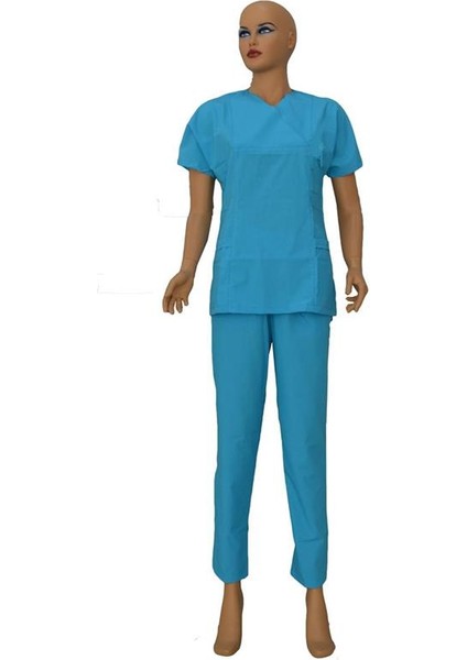 Doktor Hemşire Kadın Terikoton Forma Açık Mavi Yarasa Takım