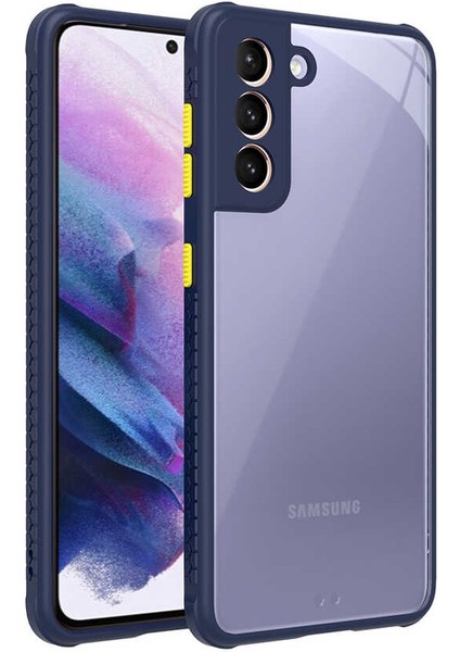 Samsung Galaxy S21 Kılıf Köşe ve Kamera Korumalı Arkası Şeffaf Renkli Tuşlu Silikon Kapak (Kaff) fiyatları