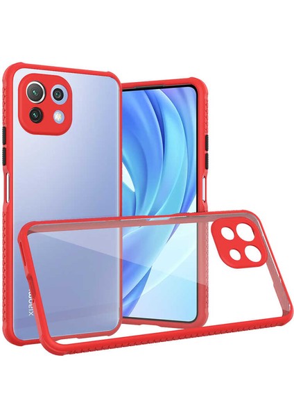 Xiaomi Mi 11 Lite Kılıf Köşe ve Kamera Korumalı Arkası Şeffaf Renkli Tuşlu Silikon Kapak (Kaff)