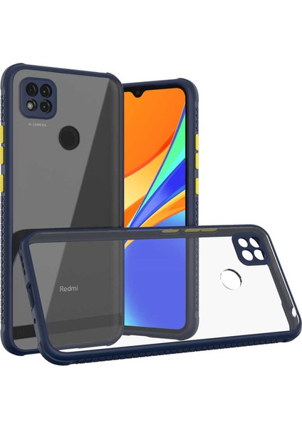 Xiaomi Redmi 9c Kılıf Köşe ve Kamera Korumalı Arkası Şeffaf Renkli Tuşlu Silikon Kapak (Kaff)