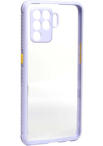 Oppo Reno 5 Lite Kılıf Köşe ve Kamera Korumalı Arkası Şeffaf Renkli Tuşlu Silikon Kapak (Kaff)