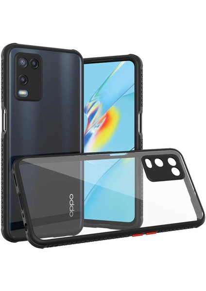 Oppo A54 4g Kılıf Köşe ve Kamera Korumalı Arkası Şeffaf Renkli Tuşlu Silikon Kapak (Kaff)