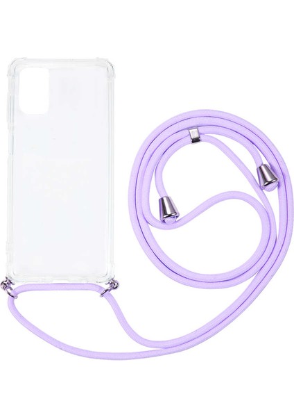 Samsung Galaxy M51 Kılıf Şeffaf Köşe Korumalı Ipli Boyun Askılı Kapak (X-Rop)