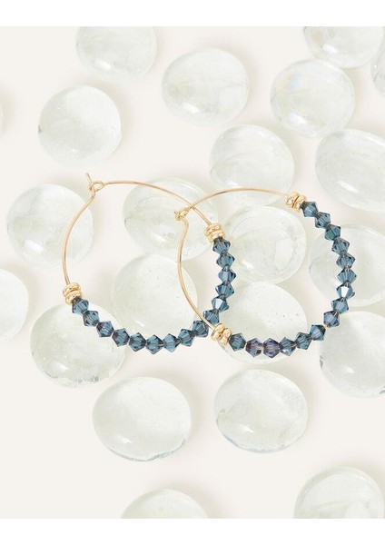 Mavi Taşlı Halka Küpe Seti