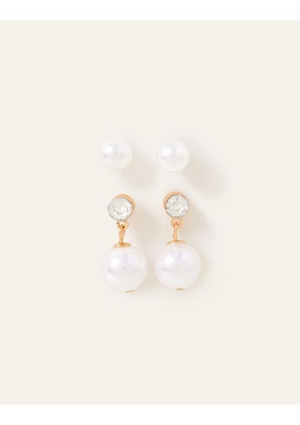 Inci ve Kristal Detaylı Halka Küpe Seti 2'li Paket