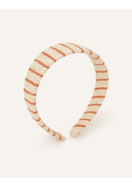 Çizgili Rafya Turuncu Detay Saç Bandı