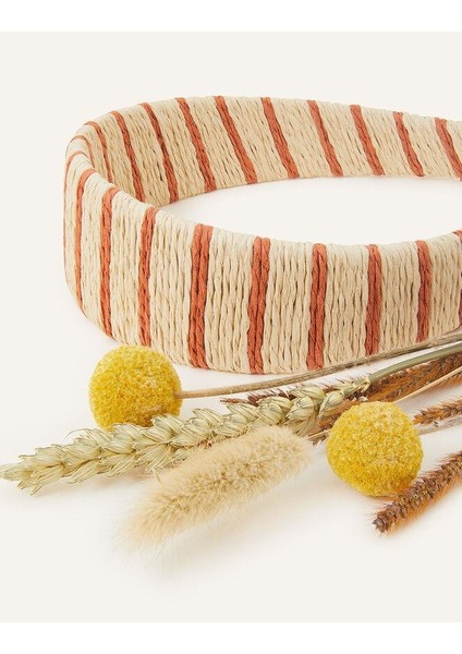 Çizgili Rafya Turuncu Detay Saç Bandı fiyatları