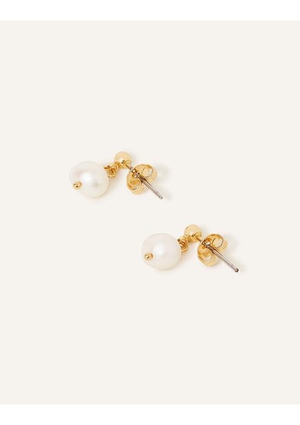 Altın Kaplama Damla Detay Incili Küpe Seti