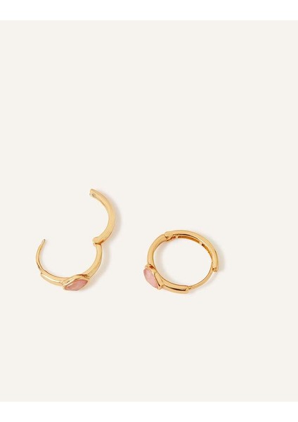 Altın Kaplama Gül Quartz Taşlı Küpe Seti