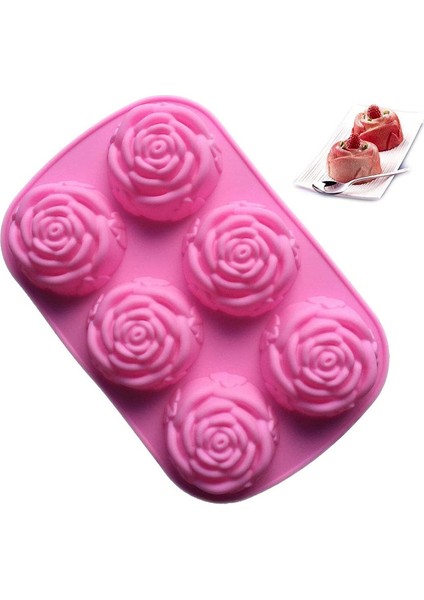 2 Adet 6 Boşluklu Gül Silikon Sabun Kalıp Pembe (Yurt Dışından)