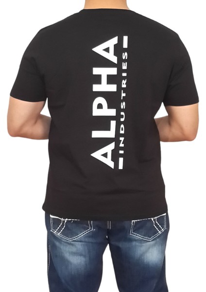 Erkek Yuvarlak Yakalı Yazılı Baskılı Kısa Kollu Siyah Tişört Ety-Alp