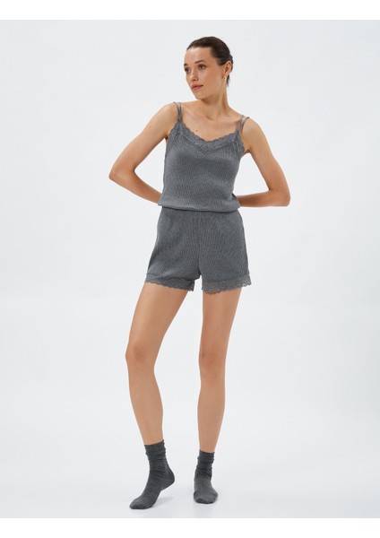 Dantelli Pijama Üstü İnce Askılı Fitilli
