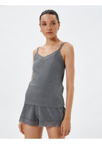 Dantelli Pijama Üstü İnce Askılı Fitilli modelleri