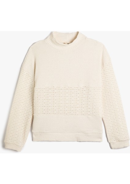 Örgü Motifli Kazak Yarım Balıkçı Yaka