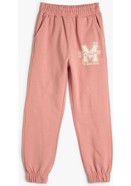 Basic Jogger Eşofman Altı Baskı Detaylı Beli Lastikli Cepli Şardonlu