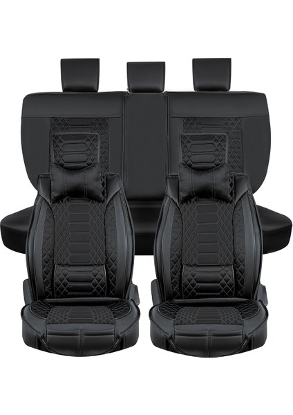 hyundai Matrix Lüx Deri Oto Koltuk Kılıfı Ön Arka Takım (Royal) Tam Siyah