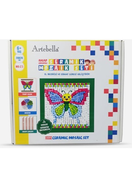 23 I Çocuk Ahşap Çerçeveli Seramik Mozaik Set 20 x 20 cm