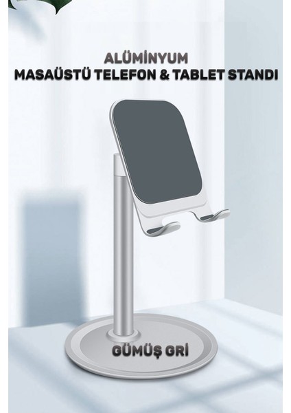 Alüminyum Alaşım Masaüstü Telefon Tablet Tutucu Stant Şarj Stand Gümüş Gri