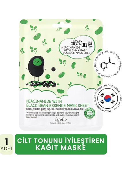 Niacinamide ve Siyah Fasülye Ile, Cilt Tonu Düzenleyici Gözenek Karşıtı Kağıt Maske Esfolio Mask