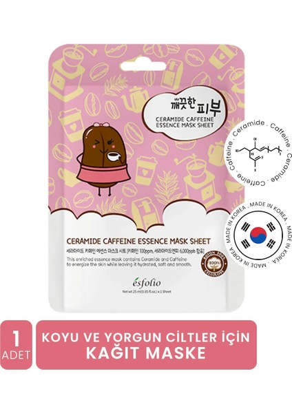 Kafein ve Seramid Içeren Koyu ve Yorgun Citler Için Kağıt Maske Esfolio Ceramide Caffeine Mask