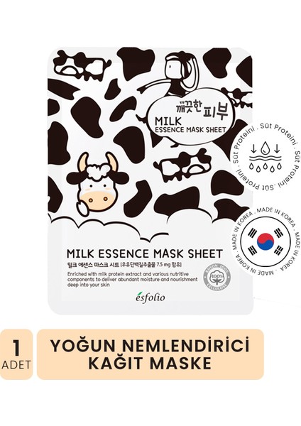 Süt Proteini ile Aydınlatıcı Bakım Sağlayan Kağıt Maske Esfolio Milk Essence Mask Sheet