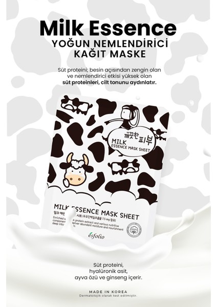 Süt Proteini ile Aydınlatıcı Bakım Sağlayan Kağıt Maske Esfolio Milk Essence Mask Sheet