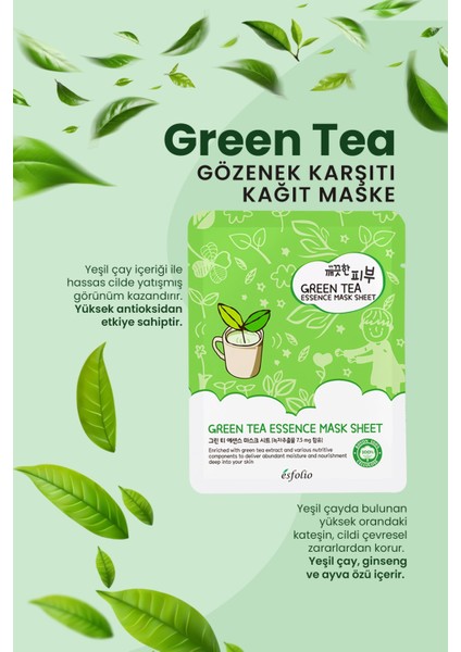 Yeşil Çay Içeren Yatıştırıcı Kağıt Maske Esfolio Green Tea Essence Mask Sheet