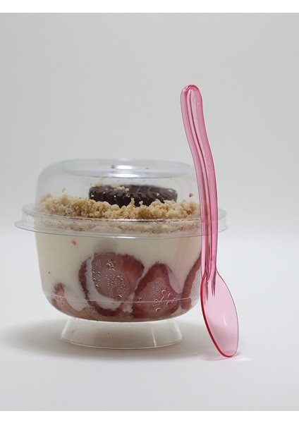 Plastik Tatlı Kaşığı - Pembe - 100 Adet fiyatları