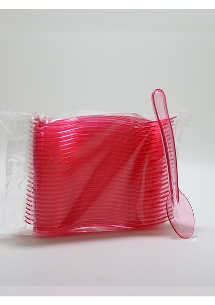 Plastik Tatlı Kaşığı - Pembe - 100 Adet