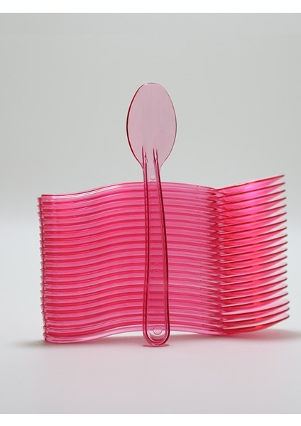 Plastik Tatlı Kaşığı - Pembe - 100 Adet modelleri