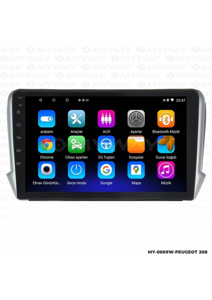 Peugeot 208 Android 12 Multimedya Carplay 2gb RAM+32GB HDD Navigasyon Ekran