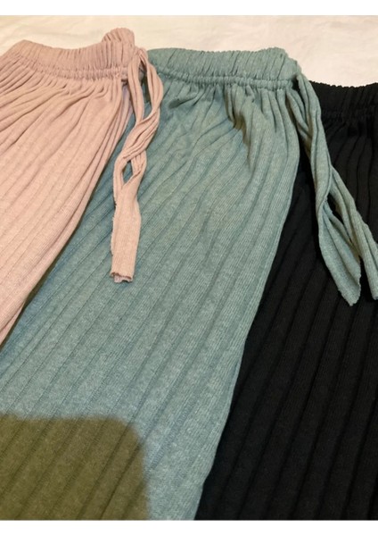 3'lü Siyah Kadın Fitilli Raporlu Pantolon & Eşofman, Gündelik Ev Giyim Pijama modelleri