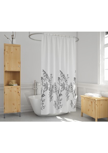 Duş Perdesi Çift Kanat 2X120X200CM Funda Desenli Banyo Perdesi 16 Adet C Halka Hediyeli