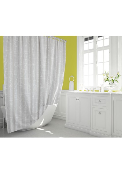 Tropik Home Duş Perdesi Çift Kanat 2X120X200CM Mermer Desenli Banyo Perdesi 16 Adet C Halka Hediyeli