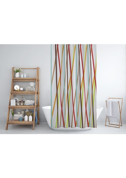 Banyo Perdesi Şerit Desen Yerli Üretim Duş Perdesi Plastik C-Halka Hediye 180X200CM Banyo Perdeleri modelleri