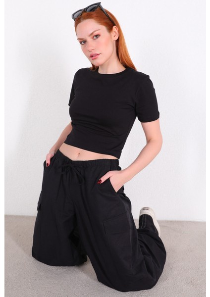 TSR-04267 Siyah Crop Basic Tişört