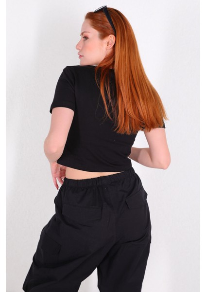 TSR-04267 Siyah Crop Basic Tişört