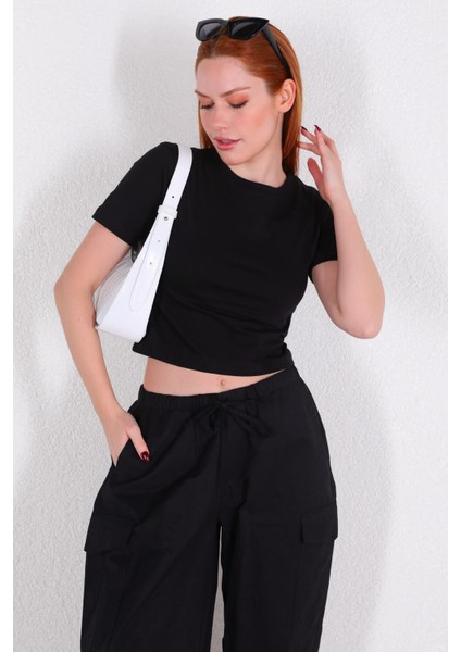 TSR-04267 Siyah Crop Basic Tişört