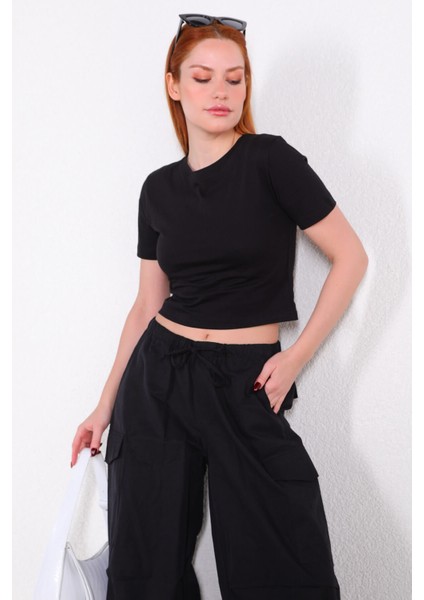TSR-04267 Siyah Crop Basic Tişört