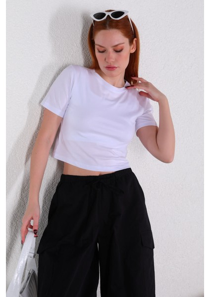 TSR-04267 Beyaz Crop Basic Tişört
