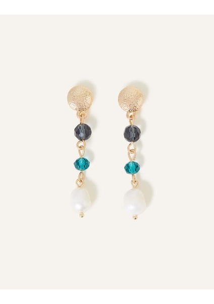 Boncuk ve Inci Detaylı Sallantılı Küpe Seti